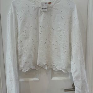 White Eyelet Long Sleeve Top